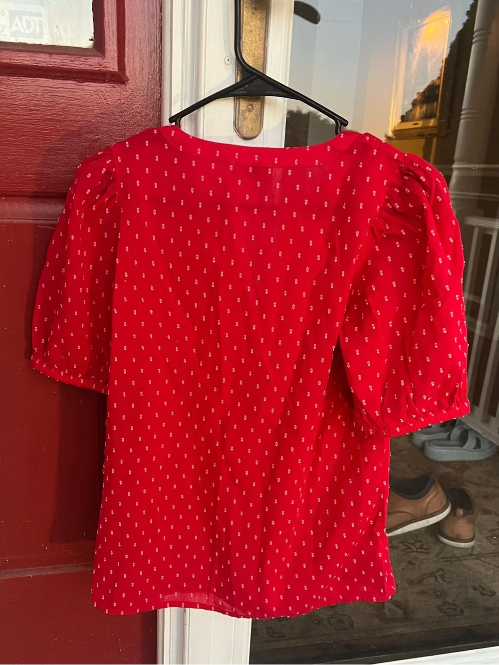 LOFT Outlet Polka Dot Red V-Neck Puff Sleeve Blouse